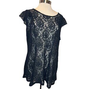 Fiercely Sweet Women 2X Black Floral Lace Sleeveless Blouse Ruffled Goth Fairy